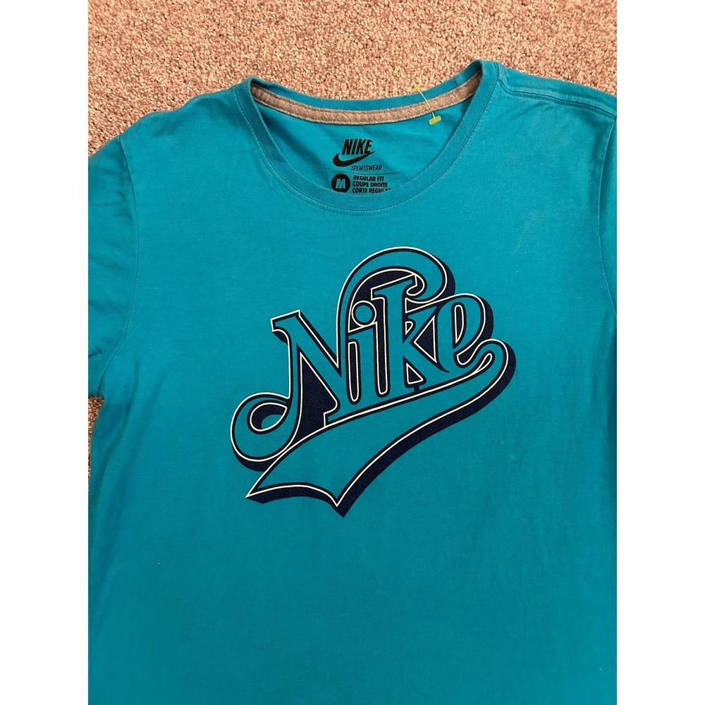 Nike Graphic T-Shirt Womens Medium Teal Blue Excellent Short Sleeve Cotton Logo